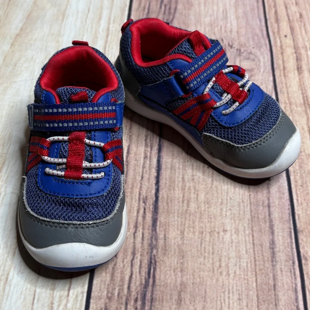 Stride Rite Velcro Closure Sneakers Blue And Red Boys Size 6 Wide Width - Picture 12 of 12